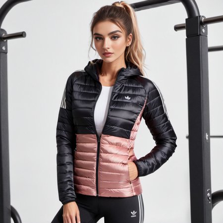 slim skinny cute  irish women wearing  spandex_leggings and satin_teeshirt and black adidas_puffer jacket,  
  realistic,leaning forward, gym scene
 <lora:spandex_leggings_v1:0.4> <lora:satin_teeshirt_v1:0.6>  <lora:adidas_puffer_jacket_v1:0.7>