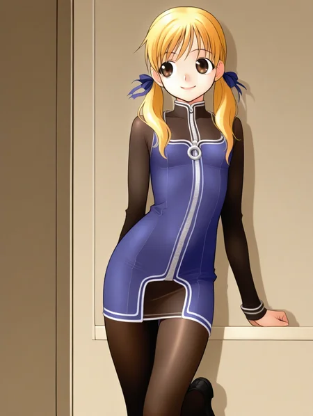 perfect quality,best quality,absolutely eye-catching,ambient occlusion,raytracing BREAK
1girl,<lora:SO3weruti IL v1.4:1>,SO3weruti,blonde hair,low twintails,hair ribbon,blue short dress,2000s \(style\),shoes,
