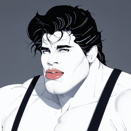 score_9, score_8_up, score_7_up, 1boy, best quality, highly detailed, ultra high quality, masterpiece, high res, heavy brow, wide jaw, brute face, male, hyper muscles,  <lora:NAGEL:0.7>, portrait, 1980, 80's theme, hyper lips, massive huge trapezius, thick jaw, gay <lora:Brute_Face:0.57>  <lora:80s_Flat_Vector_Fashion_Art:0.7> etpzzgl, white skin, flat color, vector art, 1980s vibes, 90s background