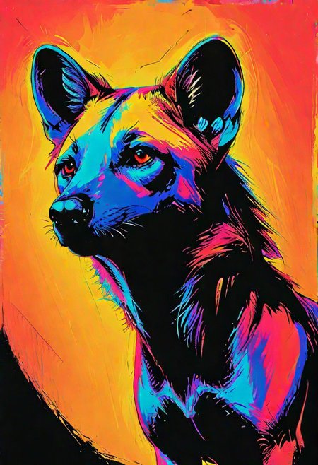 impactful color paint of, a hyenas, highly detailed, vibrant colors , 8k, sharp, professional, clear, high contrast, high saturated, , vivid deep blacks, crystal clear