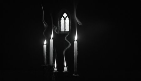 <lora:BWGH625600:1.1> (cinematic black and white, dark room, deep perspective, monochromatic:1.2), ([small asymmetrical candelabra with luminous smoking melted candles, bright flame, dripping wax : swirling wisps of soot, smoke:0.5]:1.25), (smoke, soot:1.6), (candle soot:1.2),
BREAK (distant high plate tracery gothic illuminated bright window in far distant background:1.45), haunting ghost reveries, dramatic, ornate, detailed, (sharp focus:1.2), film grain
