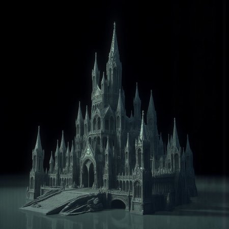A Medieval castle with elderscrolls inspired aestetics and legend of zelda
Set against a solid dark black color background to emphasize its unsettling unnatural form that emphasizes its silhouette. The medium is not a traditional painting or illustrative medium like watercolor or ink but rather a digital 3D rendering.
MikeFranchinastyle, d4artstyle, d4concept, , bbstyle,, horror theme,, zbrush, ZBClay model of a gray sculpture, 1990's, 1990's style