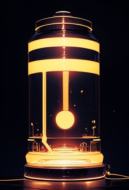 score_9, score_8_up, score_8, 
scifi, zzCitronLegacy, no humans, glowing, battery, cylinder, black background, yellow glow
