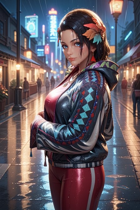 score_9, score_8_up, score_7_up, 
<lora:T8Azucena:0.8>
T8Azucena, 1girl, black hair, blue eyes, hair ornament, looking at viewer, standing under a streetlamp in the rain, reflections on wet pavement, city lights blurred in the background, cinematic and dramatic feel