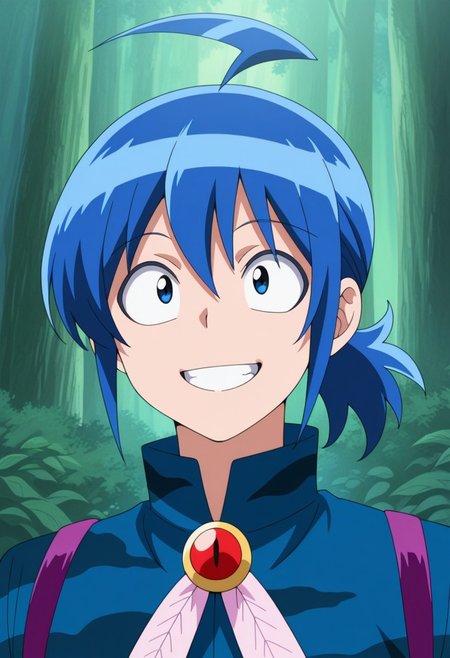 masterpiece,best quality,amazing quality, source_anime,
IrumaSuzuki, 1boy, male focus, solo, blue eyes, blue hair, ahoge, ponytail, jacket, camouflage jacket, blue jacket, brooch, portrait, smile, grin,
outdoor, nature,