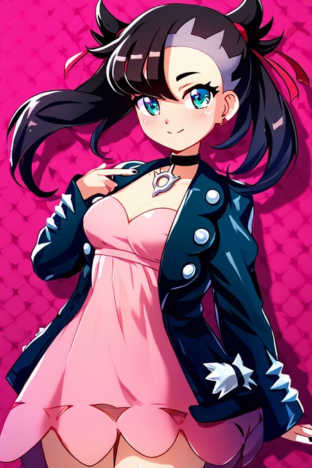 score_9, score_8_up, score_8, medium breasts, (curvy), cute, eyelashes,       BREAK, , BREAK, zzMarnie, aqua eyes, black choker, black hair, red ribbon, pink dress, jewelry, black jacket, open clothes, long sleeves, <lora:MarnieP3:0.8>,, <lora:Konpeto_PDXL_v3:1.2>, , BREAK,  smile, looking at viewer, cowboy shot,  embedding:zPDXL, Expressiveh, <lora:SDXLFaeTastic2400:0.5>,  <lora:Expressive_H-000001:0.4>,