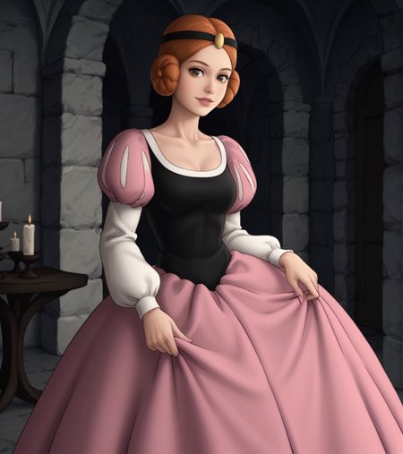 score_9, score_8_up, score_7_up,
beautiful aesthetic, very intricate, high quality details
princess_sabina, red hair, princess dress, bouffant dress with gigot sleeves and petticoat,
 side buns, (brown eyes), looking at viewer, indoors, castle, 
<lora:Princess_Sabina:1>