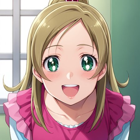 score_9, score_8, score_7, source_anime, minamino kanade, hair bobbles, POV, looking at viewer, blush, smile, open mouth, upper teeth only