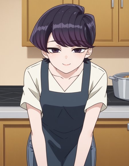 score_9, score_8_up, score_7_up, source_anime,
shuukokomi, <lora:shuuko-komi-s1s2-ponyxl-lora-nochekaiser:1>,
shuuko komi, short hair, black hair, black eyes, half-closed eyes,
shirt, white shirt, short sleeves, pants, apron, denim, jeans, blue apron,
indoors, kitchen, bent over, smile,
looking at viewer, cowboy shot, dutch angle, solo,