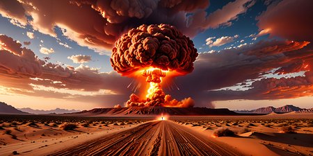 an atomic explosion turns the sky red in sandy desert  <lora:add-detail-xl:3> 8k, masterpiece, dramatic lighting