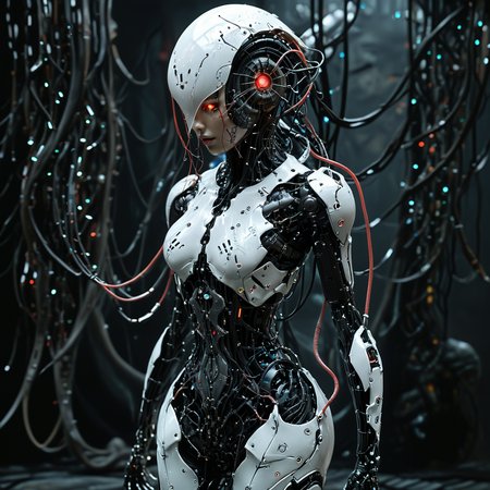 (biopunk sexy woman turning into jellyfish :1.2) with cybernetic features, cinematic, cyberpunk elements, amazing detailed, grim sci-fi, biomorph, organic and mechanical, natural light, beautiful cleavage, glowing red eyes  <lora:Dark_Futuristic_Circuit_Boards:0.6>  circuitboard, dark futuristic  <lora:hyperkraximalism_v1-1:0.2> <lora:Faceless_Cyborgs:0.85>