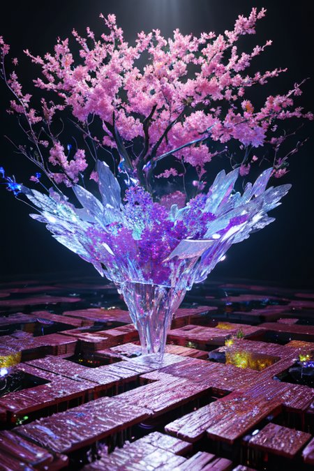 (otherworldly), highly insanely detailed, masterpiece, top quality, best quality, highres, 4k, 8k, RAW photo, (beautiful and aesthetic), (flower, falling petals, petals on liquid, petals, cherry blossom:0.8), 
minute setup,  monitors,pallet forks,transistors,metallic accents,  morse code,  crystalline, (fantasy world)