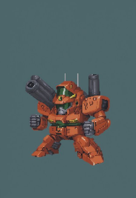 (full body view), (masterpiece), (ultra detailed), best quality, HDA_PixelArtXL_v1.2, guncannon_mass_production_type, green backgroundm, chibi, simple background, SRWFStyle