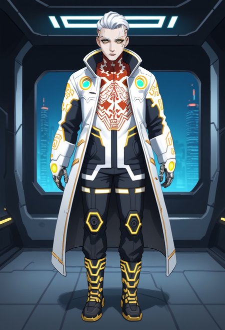 a golden and white porcelain, infinity, cyberpunk, (pmg style, DedMoroz)
