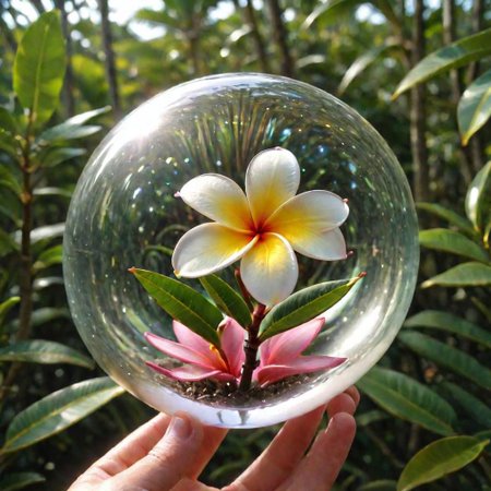 a plumeria in a glass ball