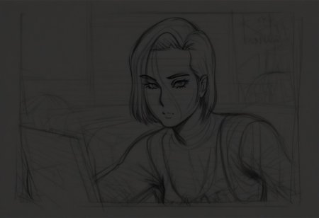 android 18, andy18, raw sketch line art,
