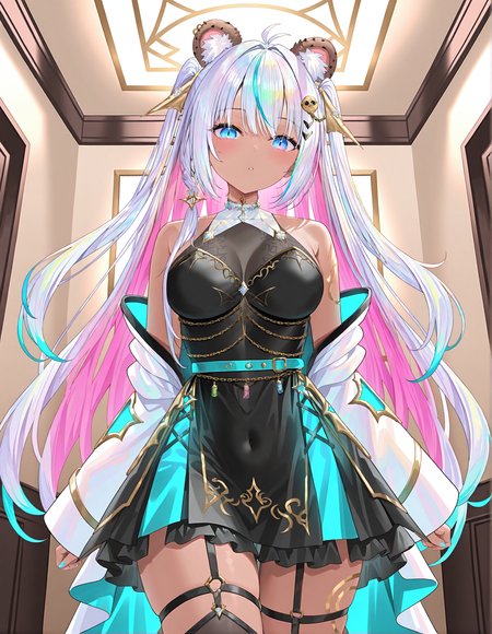 masterpiece, perfect quality, best quality, absolutely eye-catching, absurdres, highres, newest, indoors,  <lora:cookieswirlcillustriousXL:1>, 1girl, cookieswirlc, cowboy shot,
