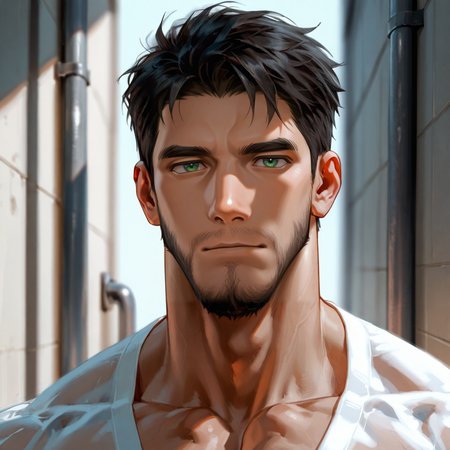 <lora:WEI_LAN:.5>, wei lan37, green eyes, looking at viewer
(very short hair, beard, bara, mature, facial hair, stubble, beard, full beard, sideburn, beard, a lot of beard, ), facial hair,male focus, muscular male, muscular male, bara, mature,  bara, mature, aixiwuganda_(20222192), very awa, masterpiece, best quality, absurdres, newest, perfect quality, detailed background, intricate details,
<lora:slider_Body Type_alpha1.0_rank4_noxattn_last:3><lora:style_Anime Summer Days 2 Style SDXL_LoRA_Pony Diffusion V6 XL:.6><lora:slider_cfg_scale_boost:.7><lora:Artist6p:.55>, Artist6p, Artist04p,<lora:slider_il_brightness_slider_d1:-1><lora:slider_il_contrast_slider_d1:-1><lora:slider_DarkSlider1.2_alpha1.0_rank16_full_300steps:-.6>