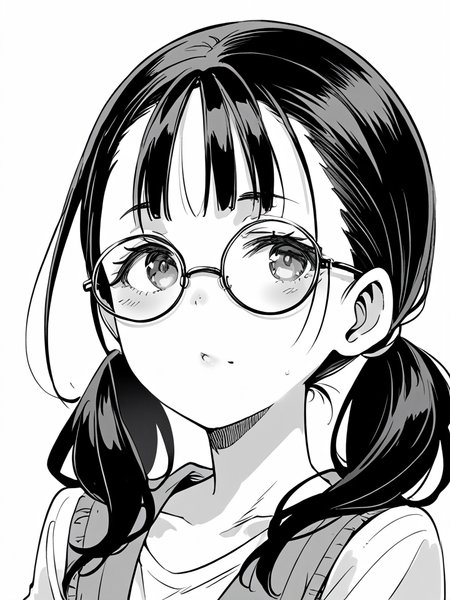 score_9, score_8_up, score_7_up, score_6_up, monochrome, ashinasan, black hair, round glasses, twintail
 <lora:Butcha-u_Style_full:1>
