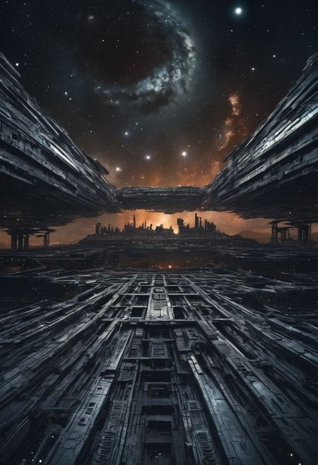 the stars are screaming, liminal space, empty space port at night, futuristic, high resolution details, ultra detailed, 8k, uhd, studio photo quality, atmosphere of dread, event horizon inspired, cosmic horror, world ender, ruin, dark star, abyss, stygian reach, echoing darkness, desolation of the cosmos