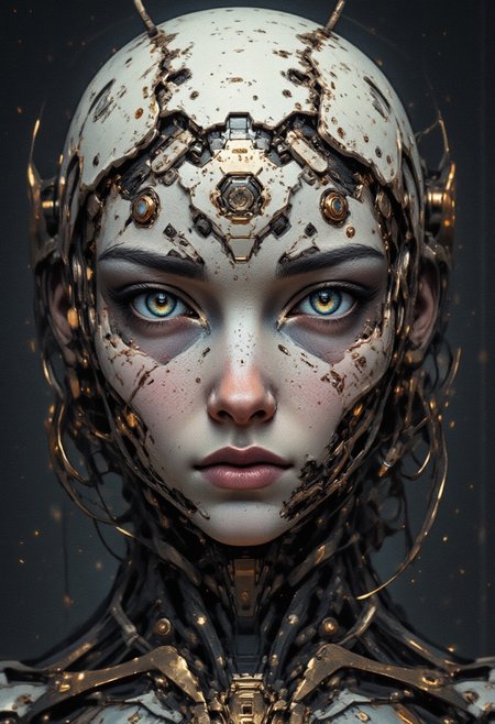 closeup portrait a ceramic oriental cyberpunk cyborg girl, direct gaze, dark cyberpunk background