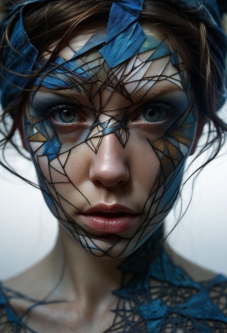 Close-up face, mysterious silhouette of a scottish woman in worn down clothing, goddess, alluring, by Minjae Lee, Carne Griffiths, Emily Kell, Steve McCurry, Geoffroy Thoorens, Aaron Horkey, Jordan Grimmer, Greg Rutkowski, amazing depth, double exposure, surreal, geometric patterns, intricately detailed, bokeh,  perfect balanced, deep fine borders, artistic photorealism , smooth,  great masterwork by Suiras  <lora:add-detail-xl:2>  <lora:Double_Exposure:0.5>