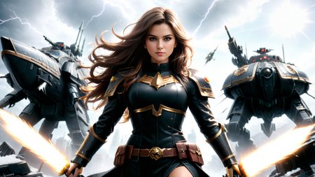 Hyperrealistic art [(30 years old girl, super wide Angle,  fullbody view, black uniform, in acrion, very long hair, windy:2.5) : (known as Champions of Chaos, whose ultimate, driving goal is to transcend mortality itself by becoming a Daemon Prince:2.1) : (Throughout the path to power the Champion in loyalty to Chaos and he devolves into a mindless Chaos Spawn:2.2) : (random weather, speed effects, extremely detailed beautiful city,  a Chaos_Warfleet Battle-Space-Ships and deamon army  in a galaxy at war in the deep deatiled background:1.9):0.40], <lora:LowRA:1> <lora:SDXLHighDetail_v5:0.3>,  Extremely high-resolution details, photographic, realism pushed to extreme, fine texture, incredibly lifelike, (Hyperrealistic art (Proffesional Photography, 8k, ultra realistic, HDR:1.1),  ste4mpunk <lora:ste4mpunk:1> wh40k <lora:WH40XL:1>,  <lora:Chaos_Warfleet_-_Warhammer_40000_SDXL:1> <lora:Enhanced_XL_V1:0.1> . Extremely high-resolution details, photographic, realism pushed to extreme, fine texture, incredibly lifelike