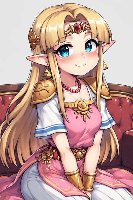 score_9, score_8_up, score_8, medium breasts, (curvy), cute, eyelashes,       BREAK, , BREAK, <lora:UltimatePrincessZelda_PDXL_v1:0.8>, zzUZelda, blonde hair, jewelry, dress, pink tabard, triforce, circlet, armor, earrings, necklace, shoulder armor, tiara,, ,,, hand between legs, blush, smug,  ,,,  smile, looking at viewer, blush, blurry, couch, sitting,   ,,, <lora:HaseYu_PDXL:0.8>, ,,,, BREAK,  smile, looking at viewer, cowboy shot,  embedding:zPDXL, Expressiveh, <lora:SDXLFaeTastic2400:0.5>,  <lora:Expressive_H-000001:0.4>,