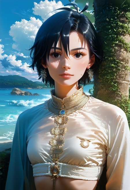 score_9, score_8_up, score_7_up, score_6_up, source_anime, <lora:Worldly_XL:1.25> <lora:AIU 0.3v:1.1> detailerlora, sunlight, ocean, seabirds, waves, open sky, clouds, wind, nature, coastal vegetation, small coastal flowers, 1girl, solo, Kikuchi Makoto is walking on the beach in windy weather, <lora:KikuchiMakoto_pony_v1:0.9> kkcmkt, short hair, black hair, antenna hair, hair between eyes, black eyes, flat chest, small breasts, summer clothes, beachwear, swimwear, Score_PnyReal, <lora:StS_PonyXL_Detail_Slider_v1.2:5>