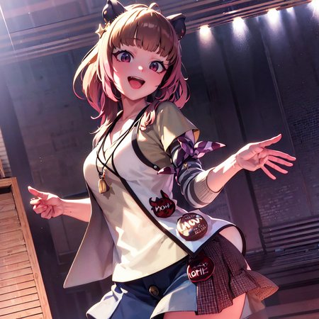 masterpiece, best quality, photorealistic, 3D, shiny_skin, shiny_hair, dynamic angle, beautiful detailed glow, HDR, Rembrandt lighting, colorful refraction, lens flare, bloom, film Reflection, chromatic aberration, light diffusion, public indecency, cowboy shot, deep meaning, physically-based rendering, bright, vibrant, intricate, 1girl,yunohara izumi,<lora:yunohara izumi:1.0>,  :d