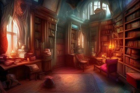 a fantasy bedroom that is also the owner's personal library with books everywhere
FanStu