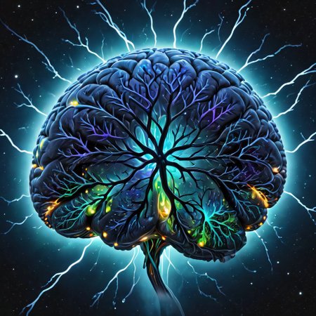 biolumen, detailed human brain, galaxy, night sky, BL4CK3STBL4CK, black_theme, matte_color, flat color