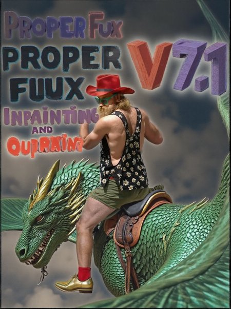 HD high quality cinematic fantasy movie photo of a man from behind, in a side view, wearing a cowboy hat and golden metallic yellow shoes, he is riding atop a massive green dragon outfitted with a sturdy saddle, the dragon left wing on the left side is clse to the foreground, the dragon is soaring through the skies, offers an exhilarating and majestic experience. The's powerful wings create gusts of wind as it glides, its emerald scales shimmering under the sunlight, while the saddle ensures a secure and comfortable seat for the rider. Letters are floating on the air wih text information "Proper Fux Inpainting and Ouptainting" and "V7.1"
ðï¸ [Inpainted with Loras]: <lora:Westeros_v3_rank16_bf16-step02485>\.safetensors:[^ ]*<lora:Sony_a7_III>\.safetensors:[^ ]*<lora:flux1-canny-dev-lora>
ð¯<lora:flux\Westeros_v3_rank16_bf16-step02485.safetensors:0.7:0.7>
<lora:flux\Sony_a7_III.safetensors:0.7:0.7>
<lora:syml\lorasym\Flux\flux1-canny-dev-lora.safetensors:0.55:0.55>