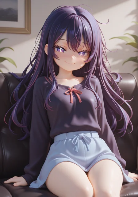 masterpiece,best quality,amazing quality,
1girl,<lora:half3dstyle:1>,half3dstyle,clothed,hoshino ai,smile,on couch,sitting,facing viewer,looking at viewer,