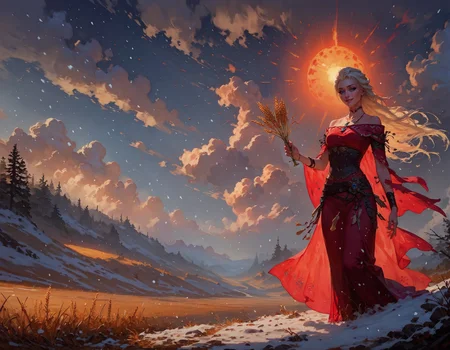 score_9, score_8_up, score_7_up,  (1girl:1.2), (eskimo), tribal, snowing, warm clothes, in a field, desolate, woman, erotic, seductive, snow, fur-trimmed clothes, blonde hair, long hair, Elsa, smile, holding wheat, wheat field, golden sun,  <lora:pony/twilight_style:0.8> concept art, realistic, <lora:pony/expressiveh:0.8> expressiveh