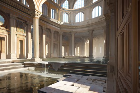 highly insanely detailed, masterpiece, top quality, best quality, highres, 4k, 8k, RAW photo, (very aesthetic, beautiful and aesthetic),  
Ancient Roman Interior Design,RomInt, 
<lora:RomanInterior-10:0.3>, 
(1girl:1.3), 
1other, 
, 
, 
, 
floating platforms,floating buildings, 
scenery,âââ