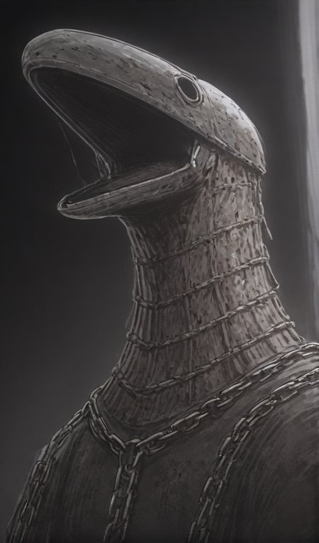(score_9, score_8_up, score_7_up),  
 <lora:HorrorAnime:.7>,
masterpiece, plague doctor portrait, dark alley, gas lamp light, leather mask, glassy eyes, gothic outfit, curved beak, weathered texture, smoke effects, dark shadows, brass details, dried flowers, rusty chains, plague marks