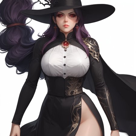realcumAI,lausum,fcNeg-neg,1vyv4l3nt1n3,bhands-neg,NSFW,<lora:wodeipoi:0.8>,score_9,wodeipoi,<lora:Artgerm_XL_PONY>,<lora:add-detail-xl>,<lora:3d:0.6>,
A highly detailed and realistic art style typical of 90s Japanese anime,directed by Yoshiaki Kawajiri. The character,Vampire Hunter D,is depicted with finely sculpted features,including high cheekbones,a sharp jawline,and piercing,slightly almond-shaped eyes. His expression is cold and enigmatic,emphasizing his mysterious and regal demeanor.,
He wears an elaborate,gothic-inspired outfit consisting of a wide-brimmed hat,a long flowing black cape,and intricate armor adorned with detailed patterns and textures. The clothing is richly decorated,with fine embroidery and metallic accents that catch the light,adding to the character's imposing and elegant appearance. The color palette for his attire includes deep blacks,grays,and subtle metallic hues,contributing to the dark and brooding aesthetic.,
The female characters also exhibit a high level of detail in their design. They have delicate facial features,with expressive eyes and elegantly styled hair. Their clothing is often intricately designed,blending gothic and futuristic elements. This includes tight-fitting bodysuits,flowing dresses with high collars,and accessories such as lace gloves and ornate jewelry. The fabric textures are meticulously rendered,with a mix of matte and glossy surfaces that enhance the visual richness.,
Overall,the visual style combines realistic and detailed artwork with gothic and dystopian themes,creating a dark,atmospheric,and visually captivating experience. The focus on intricate costume design and detailed character features highlights the sophisticated and haunting beauty of the characters in Vampire Hunter D.,
navel,absolute_territory,groin,slender_waist,huge breasts,unbuttoned clothes,collarbonea,bare shoulders,curvy,plump,glamor,tall,muscular,1girl,girl,female,mature_female,adult,
