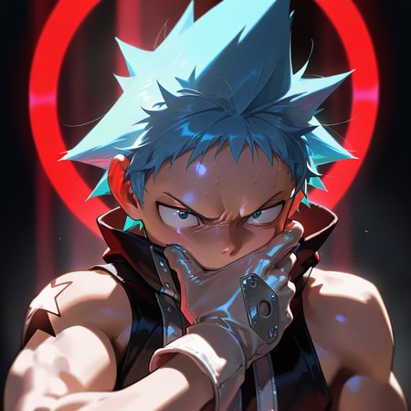 masterpiece, best quality, amazing quality, very aesthetic, absurdres,  newest, volumetric lighting,
souleaterstyle,,blackstar,
solo,gloves,1boy,male focus,blue hair,sleeveless,tattoo,spiked hair,portrait,upper body,
,masterpiece, best quality, amazing quality, very aesthetic, absurdres,  newest, volumetric lighting,
, <lora:soul_eater_illustrious:0.8>,