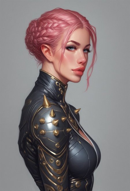1girl, illustration, comic style, looking at viewer, highly detailed, source_comic_illustration, from front, 1girl, illustration, comic style, looking at viewer, highly detailed, source_comic_illustrationskinny, looking at viewer, 1girl, masterpiece, best quality, ((((side view)))), girl, realistic drawing, anime, by Sam Yang, sharp highly detailed 2d illustration, comic art, (hyperrealism, soft light, sharp), (anime:0.5), 
BREAK
biomechanical style, A (((female humanoid sculpture))), intricate and detailed, crafted from thousands of (((tiny steel spikes))), each element expertly fashioned with razor-sharp precision, standing confidently against a (black, sleek backdrop). The figure's delicate features are beautifully replicated, showcasing the elegant curves of its form and the precise angles of its face, creating a dazzling interplay of light and shadow that draws the eye a woman with pink hair and a futuristic suit on, with a neon light on her chest and shoulder, sci-fi, fantasy, intricate, very very beautiful, elegant, neon light, highly detailed, digital painting, artstation, concept art, soft light, hdri, smooth, sharp focus, illustration,, blend of organic and mechanical elements, futuristic, cybernetic, detailed, intricate (((full-clothed)))
BREAK 
((biomechanical style:1.4)), score_9, score_8_up, score_7_up, score_6_up, source_cartoon, rating_explicit, Expressiveh, (((((upper body))))), dynamic pose
