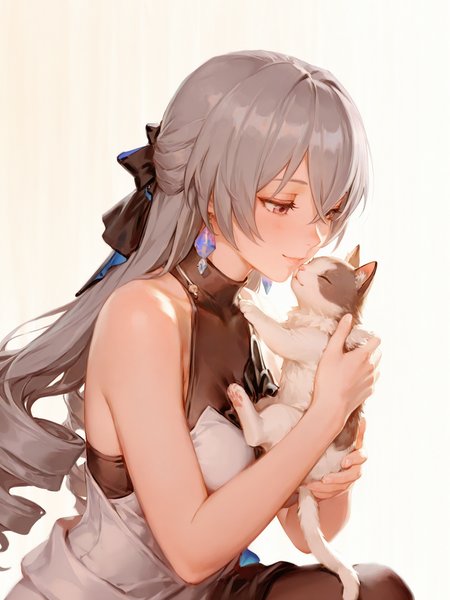 (masterpiece, best quality, very aesthetic, absurdres, highres:1.2), incredible lighting, (bronya, holding kitten, honkai star rail:1.2), <lora:illustriousXL_stabilizer_v1.7:1>, 1girl, solo, iconic scene, cinematic, <lora:NOOB_vp1_detailer_by_volnovik_v1:1>, painterly style,  <lora:anmiXLillokrV53P1:0.5>,  <lora:reikolokr_for_illustrious:0.4>,  <lora:10_AESTX:0.4> aestx, brushstroke \(medium\), soft smile, simple background