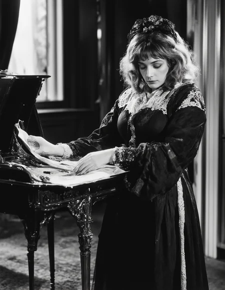 Full body shot  of pretty mature 45yo woman, <lora:1900s_Drama_Movie:1>, ArsMovieStill, movie still from a 1900s drama movie, <lora:kobzar:1>