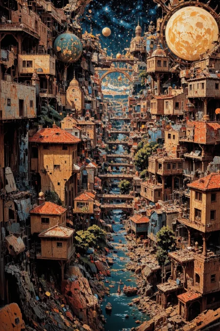 (slums) beautiful surreal space landscape, woman, intricate, very detailed, multilayer paint style, colorful, <lora:Hand v2:1> <lora:Anti-Blur:1> <lora:Insane Detail Slider:0.5>   <lora:Flux.1_Turbo_Detailer:0.6> <lora:flux-photo-transparent_Alpha_1.0:0.8> <lora:flux.1_lora_flyway_Epic-detail_v2:1> <lora:Painterly01b_CE_FLUX_AIT:0.8> pntrlyCE_style, <lora:VividlySurreal:0.8> <lora:PsykeV1:0.6>