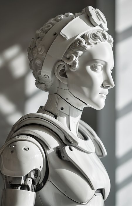 masterpiece,best quality,<lora:tbh59-sdxl:0.75>,illustration,A gypsum sculpture style, portrait of Housework robots