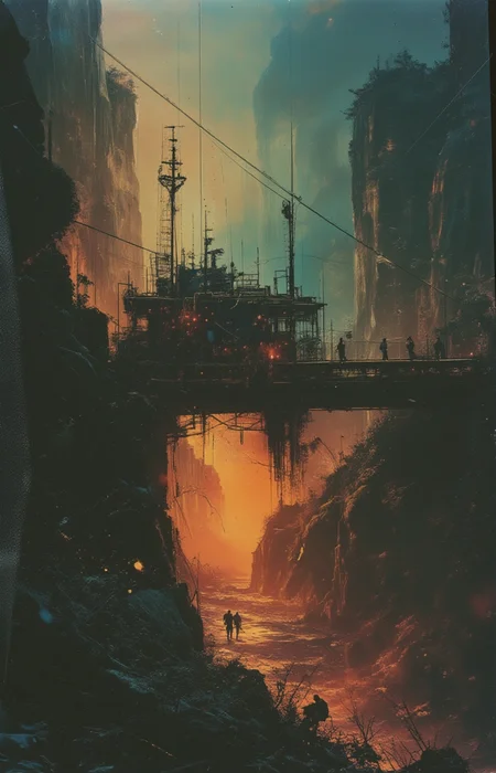 a fusion of a bridge between hope and despair that feeds a monster inside,    grainy,   <lora:flux_train_replicate:.8> <lora:- Flux1 - image_fubarizer_V1.0:.4>