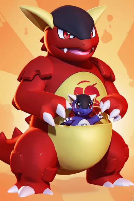 score_9, score_8_up, score_8,   BREAK, , zzKhan, no humans, claws, red eyes, black eyes, fangs,   <lora:Kangaskhan_Pokemon_PDXL_v3:0.8>,  , BREAK, smile, looking at viewer, cowboy shot, ,,, embedding:zPDXL, Expressiveh, ,,, <lora:Zy0n7_PDXL:0.8>, <lora:SDXLFaeTastic2400:0.5>, <lora:Expressive_H-000001:0.4>,