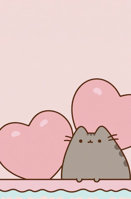 masterpiece, best quality,very aesthetic, Valentine's Day, heart-shaped balloons, pastel colors, cozy atmosphere, cute aesthetic, pink and red tones, Pusheen <lora:PusheenIXL:1>