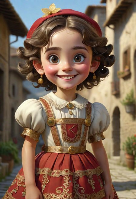 (((masterpiece:1.7))), (((randomly picked cute female child_1.8))), (smiling and happy:1.5),  (full-body shot:2), (randomly picked traditional male costume of Calabria from Arbereshe Community), filigree, 8k, cartoon digital illustration, cute big pixar reflective eyes, unreal engine cinematic smooth, dreamlike, intricate detail, oil on canvas by Mark Ryden, golden ratio, perfect composition, UE5, trending on artstation and cgsociety, soft natural volumetric cinematic perfect light, award-winning photograph, by Anno1313 art style, --chaos