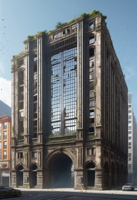 (photorealistic), city ruin, cf_style, (masterpiece), score_9
