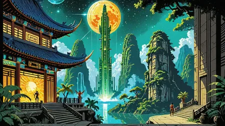 building, <lora:DonMASKTex:0.4>, astral magic, energy tubes,  rotators, DonMASKTex, architecture of an insane details, ([Celestial body|Gemini constellation]:1.1) , jungle in background, Summer, pixel art, innovative use of space, superhero realism, evocative, Traditional Chinese painting techniques, ultrasharp, ambient background, dynamic, epic, radiant, ambient illumination, handsome